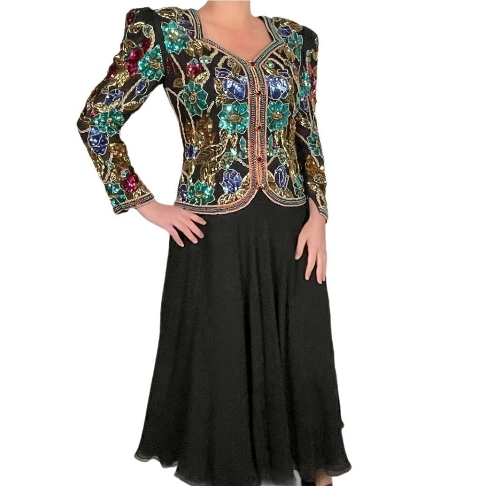 Black Tie HE-RO, Vintag 80s Black Sequin Dress